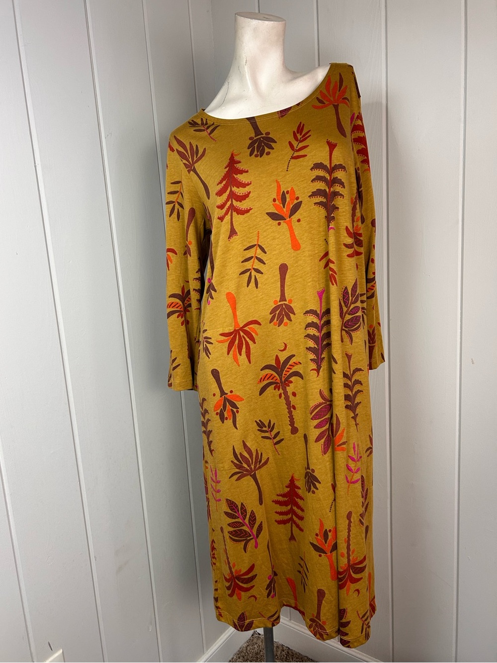 Gudrun Sjödén Botanical Tunic Dress Medium Mustard Scandinavian Boho Lagenlook